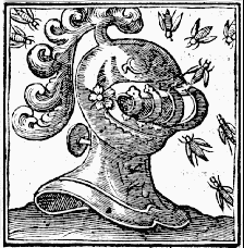 emblem of helmet used as beehive, from Alciato Book of Emblems