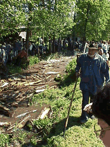 the wood starts its flow down the river